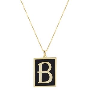 Black and Gold B Monogram Pendant Rectangle Frame Chain Necklace Initial Jewelry